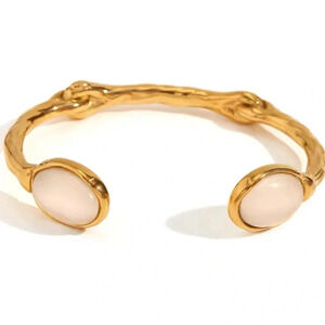 White Agate 18K Gold Stainless Steel Waterproof Cuff Bracelet